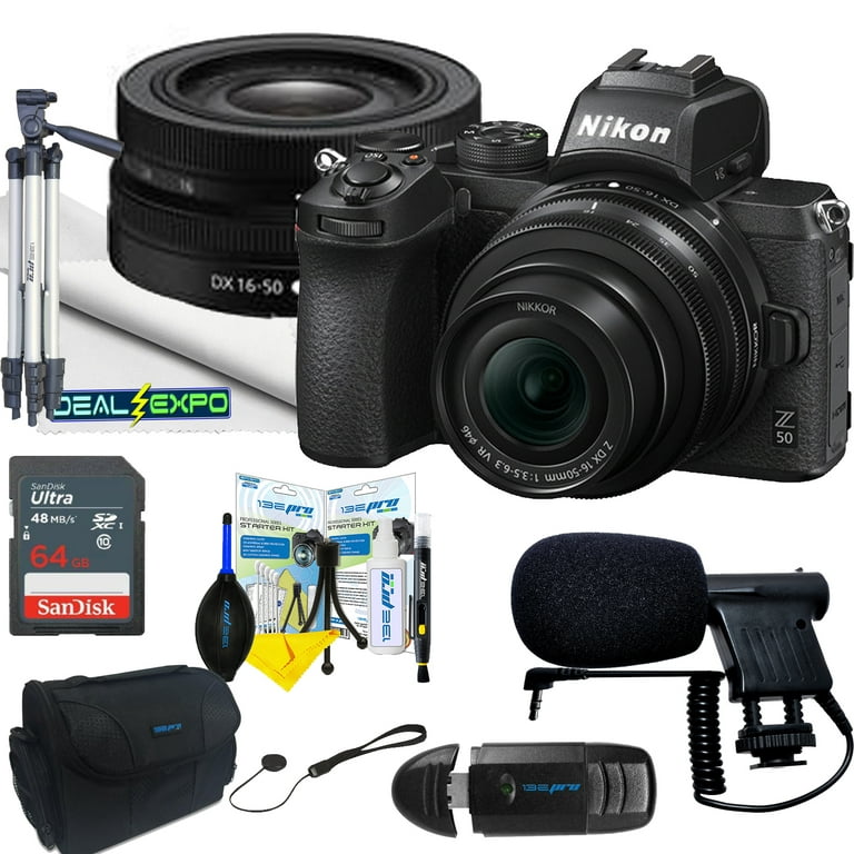 Nikon Z50 Mirrorless Camera Body 4K UHD DX-Format 2 Lens Kit NIKKOR Z DX  16-50mm F/3.5-6.3 VR + Deal-expo Essential Bundle