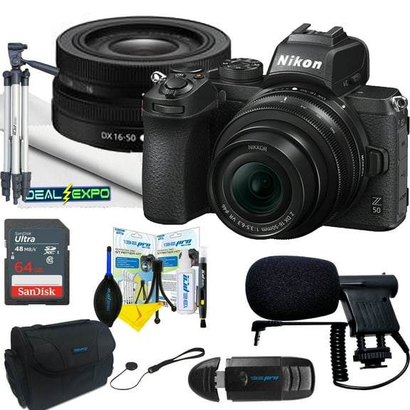 Nikon Z50 Mirrorless Camera Body 4K UHD DX-Format 2 Lens Kit NIKKOR Z DX 16-50mm F/3.5-6.3 VR + Deal-expo Essential Bundle