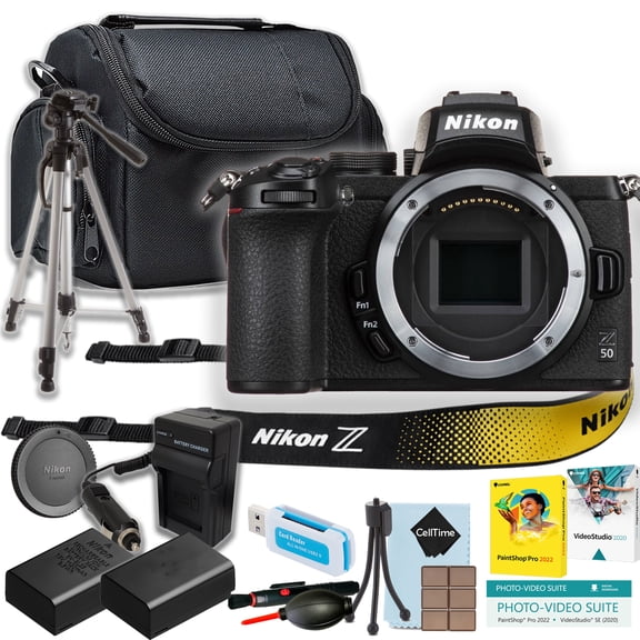 Nikon Z50 Mirrorless Camera International Version (No Manufacturer Warranty) Body ONLY + Camera Case + Tripod + More (12pc Bundle) (International Version)