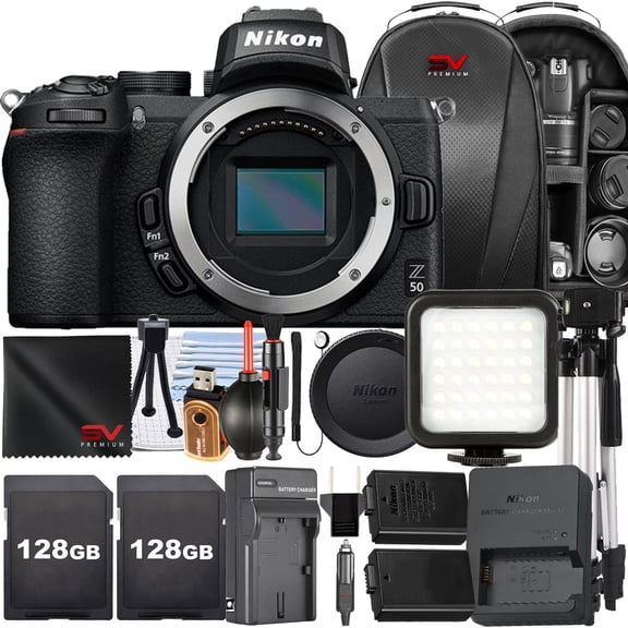Nikon Z50 Mirrorless Camera + 128GB Memory Card + Full Size Tripod + SV Premium Accessory Bundle (International Version)