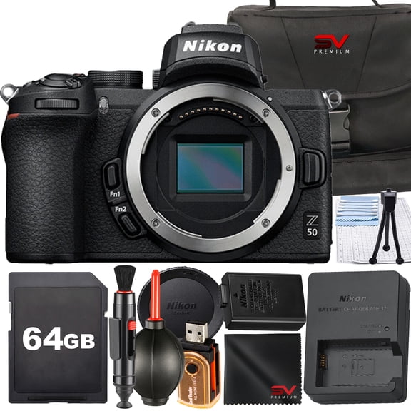 Nikon Z50 Mirrorless Camera + 64GB Memory Card + Highspeed Card Reader + SV Premium Accessory Bundle (International Version)