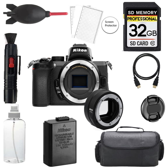 Nikon Z50 Mirrorless Digital Camera (Body) w/ FTZ II Mount Adapter+ 32GB + Bag+ Screen Protector- Basic Kit (International Version)