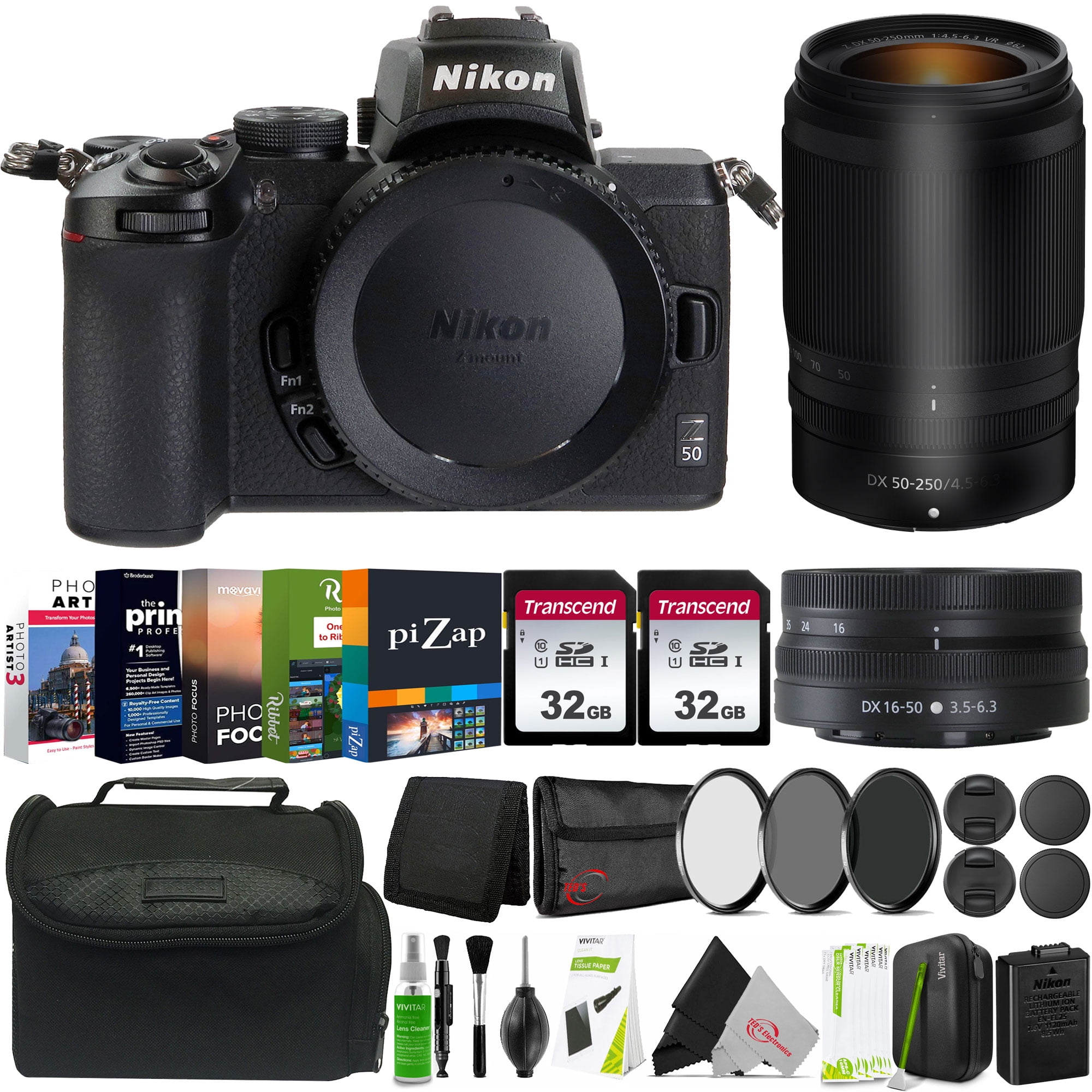 Nikon Z50 Mirrorless Digital Camera + Nikon 1650mm VR + 50250mm VR