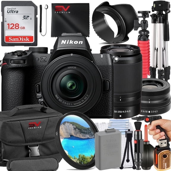 Nikon Z50 II Mirrorless Camera with 50-250mm Lens + SanDisk 128GB Memory Card + Pistol Grip Tripod + SV Premium Accessory Bundle (International Version)