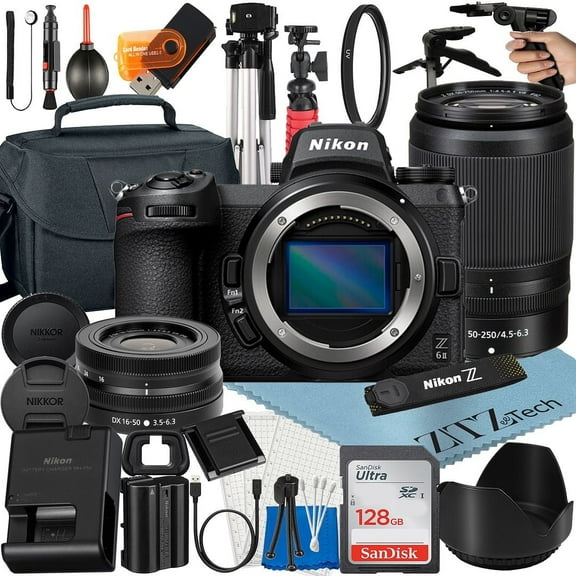 Nikon Z6 II Mirrorless Camera Bundle with with NIKKOR 16-50mm + DX 50-250mm Zoom Lens + 128GB Memory Card + Case + Tripod + ZeeTech Accessory (International Version)