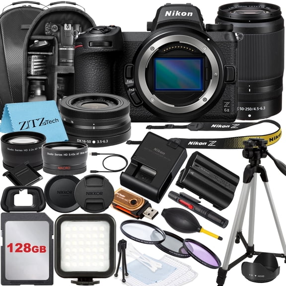 Nikon Z6 II Mirrorless Camera with NIKKOR 16-50mm + DX 50-250mm Zoom Lens, 128GB Memory Card, Backpack, Flash, Tripod and ZeeTech Accessory Bundle (International Version)
