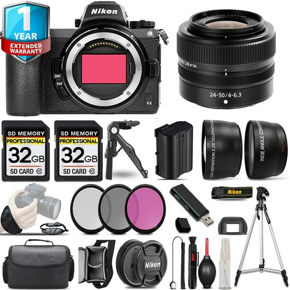 Nikon Z6 II Mirrorless Camera with 24-50mm f/4-6.3 Lens + 0.43X Wide Angle Lens + 2.2x Telephoto Lens + 3 PC Filter Set