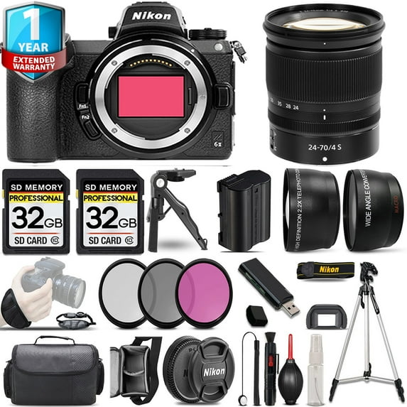 Nikon Z6 II Mirrorless Camera with 24-70mm f/4 S Lens + 0.43X Wide Angle Lens + 2.2x Telephoto Lens + 3 PC Filter Set (International Version)