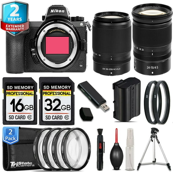 Nikon Z6 II Mirrorless Camera with 50-250mm f/4.5-6.3 VR Lens + 24-70mm f/4 S Lens + UV Filters + 48GB Kit (International Version)