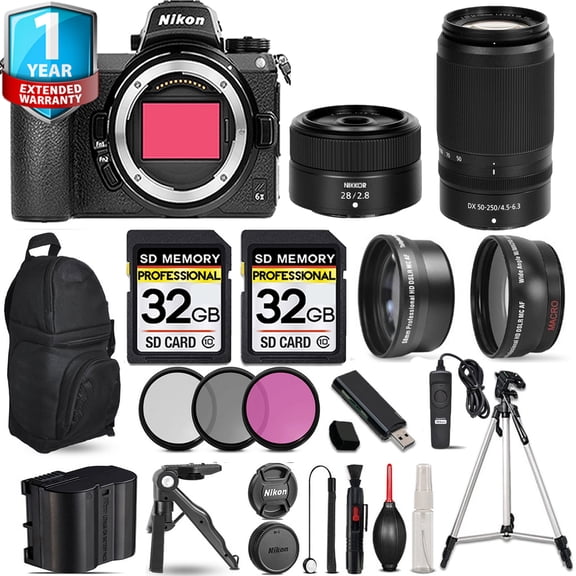 Nikon Z6 II Mirrorless Camera with 50-250mm f/4.5-6.3 VR Lens + 28mm f/2.8 Lens + 3 PC Filter Set + Backpack + 64GB (International Version)