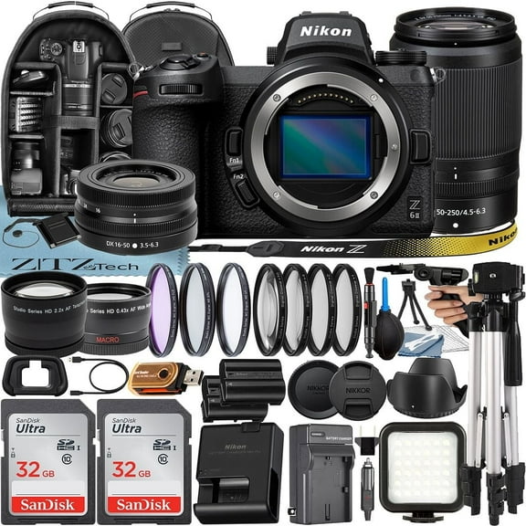 Nikon Z6 II Mirrorless Camera with NIKKOR 16-50mm + DX 50-250mm Zoom Lens + 2 Pack 32GB Memory Card + Case + Tripod + ZeeTech Accessory Bundle (International Version)
