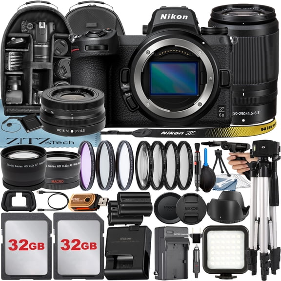 Nikon Z6 II Mirrorless Camera with NIKKOR 16-50mm + DX 50-250mm Zoom Lens + 2 Pack 32GB Memory Card + Case + Tripod + ZeeTech Accessory Bundle (International Version)