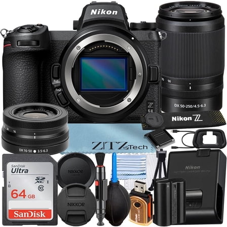 Nikon Z6 II Mirrorless Camera with NIKKOR 16-50mm + DX 50-250mm Zoom Lens + 64GB Memory Card + ZeeTech Accessory Bundle (International Version)