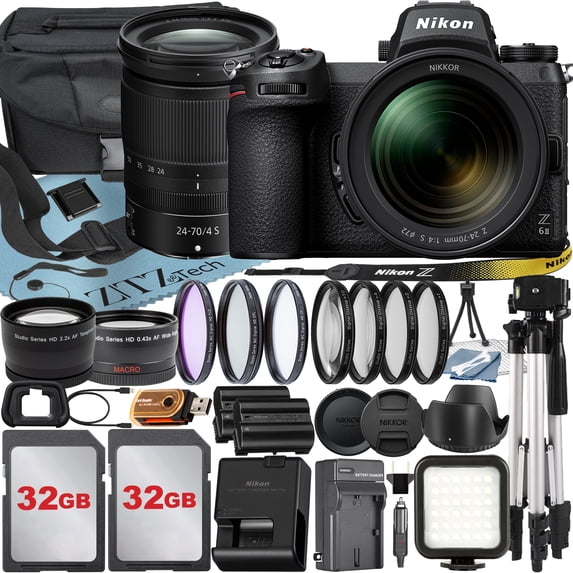 Nikon Z6 II Mirrorless Camera with NIKKOR Z 24-70mm f/4 S Lens + 32GB Memory Card + Case + Telephoto + Tripod + ZeeTech Accessory Bundle (International Version)
