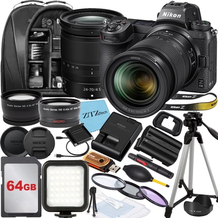 Nikon Z6 II Mirrorless Camera with NIKKOR Z 24-70mm f/4 S Lens, 64GB Memory Card, Backpack, Flash, Tripod and ZeeTech Accessory Bundle (International Version)
