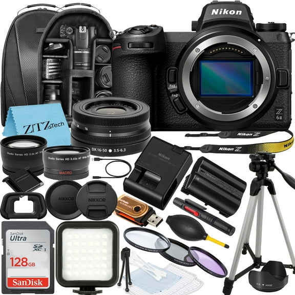 Nikon Z6 II Mirrorless Camera with NIKKOR Z DX 16-50mm VR Zoom Lens, SanDisk 128GB Memory Card, Backpack, Flash, Tripod and ZeeTech Accessory Bundle