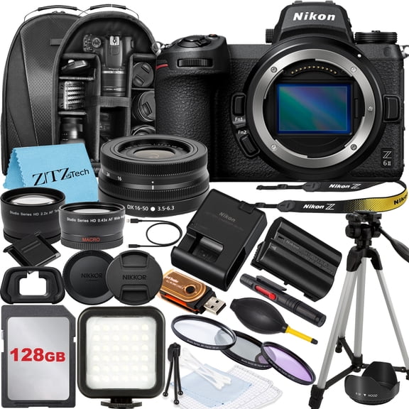 Nikon Z6 II Mirrorless Camera with NIKKOR Z DX 16-50mm VR Zoom Lens, 128GB Memory Card, Backpack, Flash, Tripod and ZeeTech Accessory Bundle (International Version)