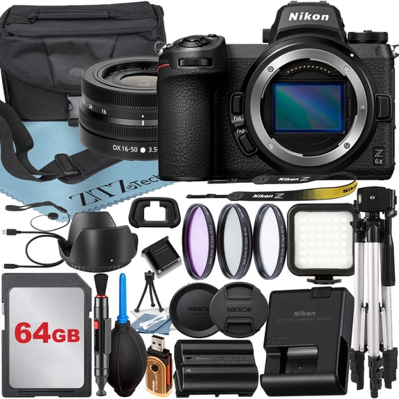 Nikon Z6 II Mirrorless Camera with NIKKOR Z DX 16-50mm VR Zoom Lens + 64GB Memory Card + Case + 3 Pieces Filter + Flash + ZeeTech Accessory Bundle (International Version)