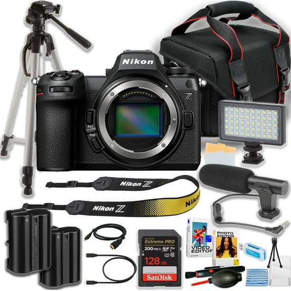Nikon Z6 III Mirrorless Camera with Body ONLY + Sandisk 128GB Extreme Memory Card + Directional Mic + 50 Inch Tripod + Camera Case + More (15pc Bundle)