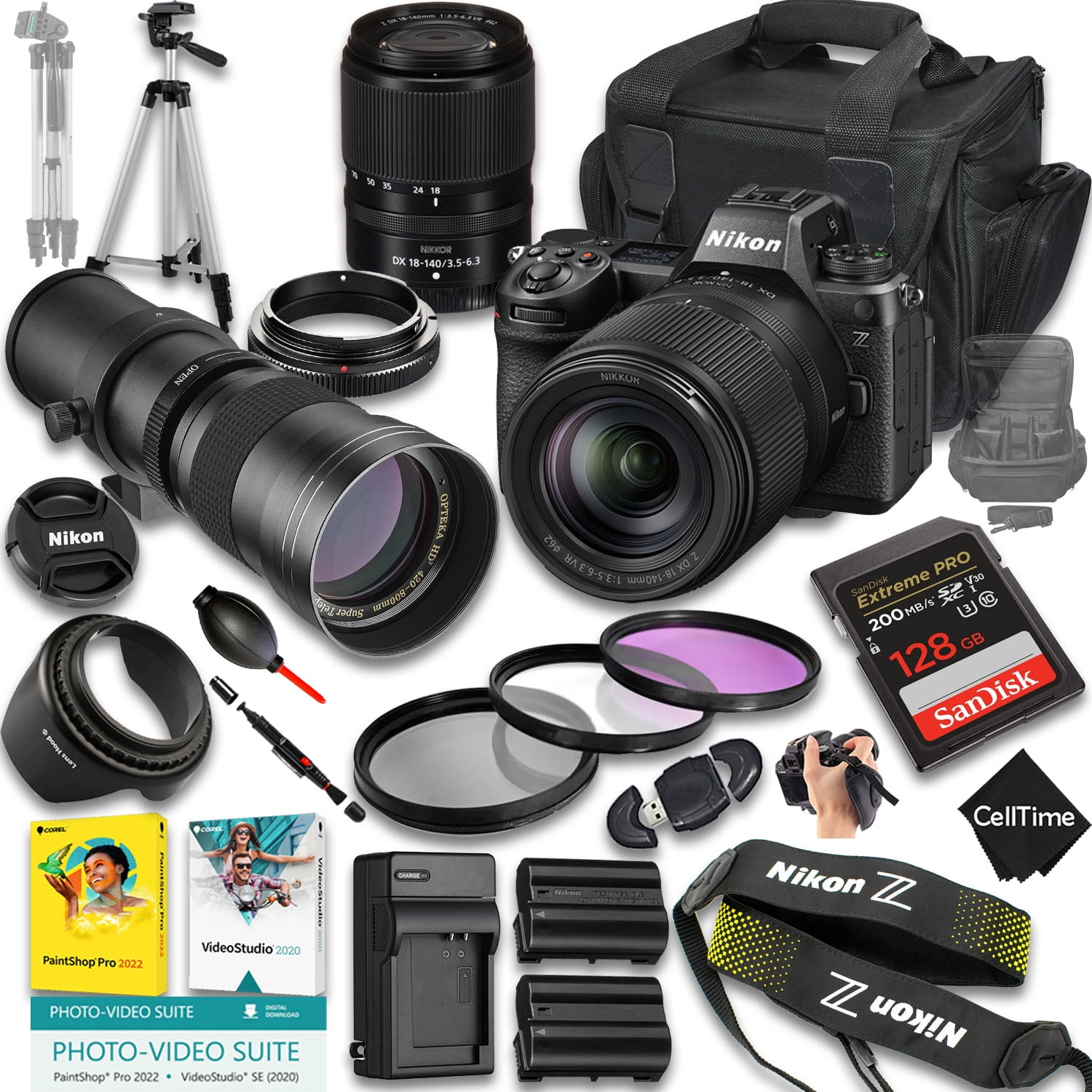 Nikon Z6 III Mirrorless Camera with Z DX 18-140mm f/3.5-6.3 VR And 420-800mm f/8 Manual Super HD Telephoto Lens + 128 GB Memory + Extra Battery + Camera Case + More (23pc Bundle)