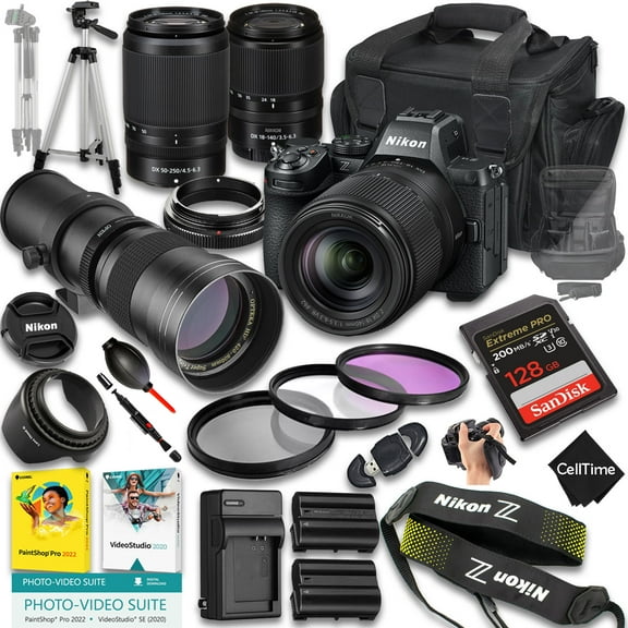Nikon Z6 III Mirrorless Camera with Z DX 18-140mm f/3.5-6.3 VR And 50-250mm f/4.5-6.3 VR & 420-800mm f/8 Lens + 128 GB Memory + Extra Battery + Camera Case + More (26pc Bundle)