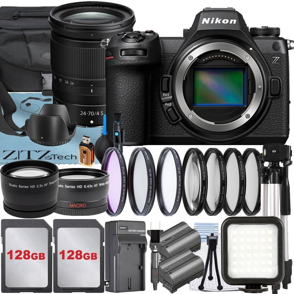 Nikon Z6 III Mirrorless Camera with NIKKOR Z 24-70mm Lens + 2 Pack 128GB Memory Card + Case + LED Flash + Tripod + ZeeTech Accessory Bundle (International Version)