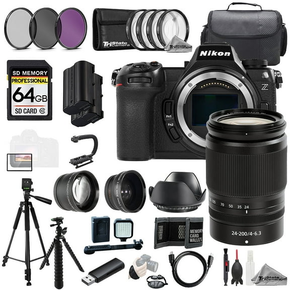 Nikon Z6 III + Z 24-200mm f/4-6.3 VR Lens+64GB+Ext Bat+9 PC Filter-MEGA Kit (International Version)