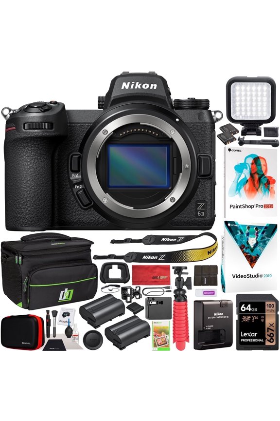 Z6II Mirrorless Camera Body FX Full-Frame 4K Bundle with Deco Gear Travel Bag Case + Extra Battery + Photography LED + Photo Video Editing Software Kit & More | Official Nikon USA Partner