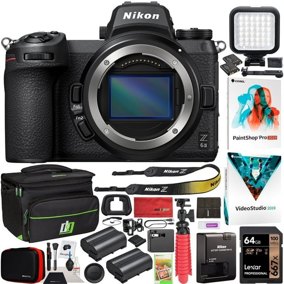 Nikon Z6II Mirrorless Camera Body FX Full-Frame 4K Bundle with Deco Gear Travel Bag Case + Extra Battery + Photography LED + Photo Video Editing Software Kit & More | Official Nikon USA Partner