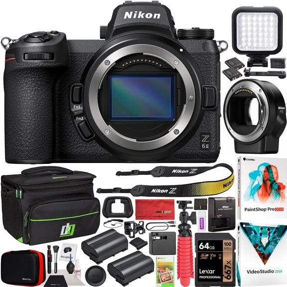 Nikon Z6II Mirrorless Camera FX-Format Full-Frame 4K UHD 1659 Bundle FTZ Lens Mount Adapter Bag Case Extra Battery Photography LED Photo Video Software Kit & Accessories