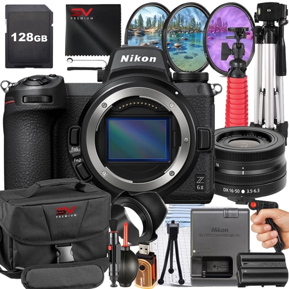 Nikon Z6 II Mirrorless Camera with 16-50mm Lens + 128GB Memory Card + Pistol Grip Tripod + SV Premium Accessory Bundle (International Version)