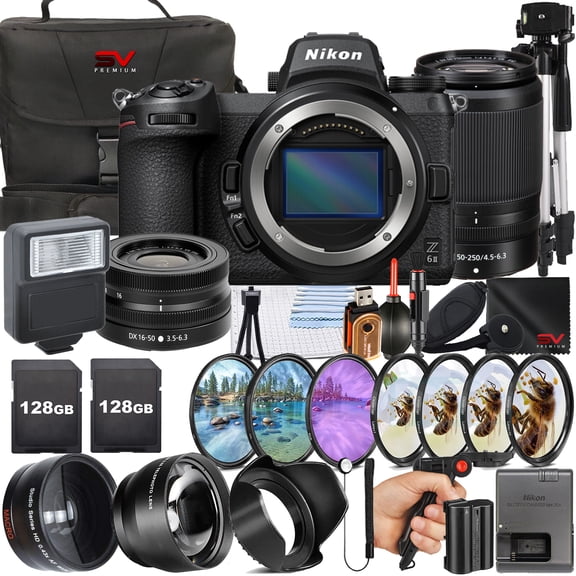 Nikon Z6 II Mirrorless Camera with 50-250mm Lens + 128GB Memory Card + Pistol Grip Tripod + SV Premium Accessory Bundle (International Version)
