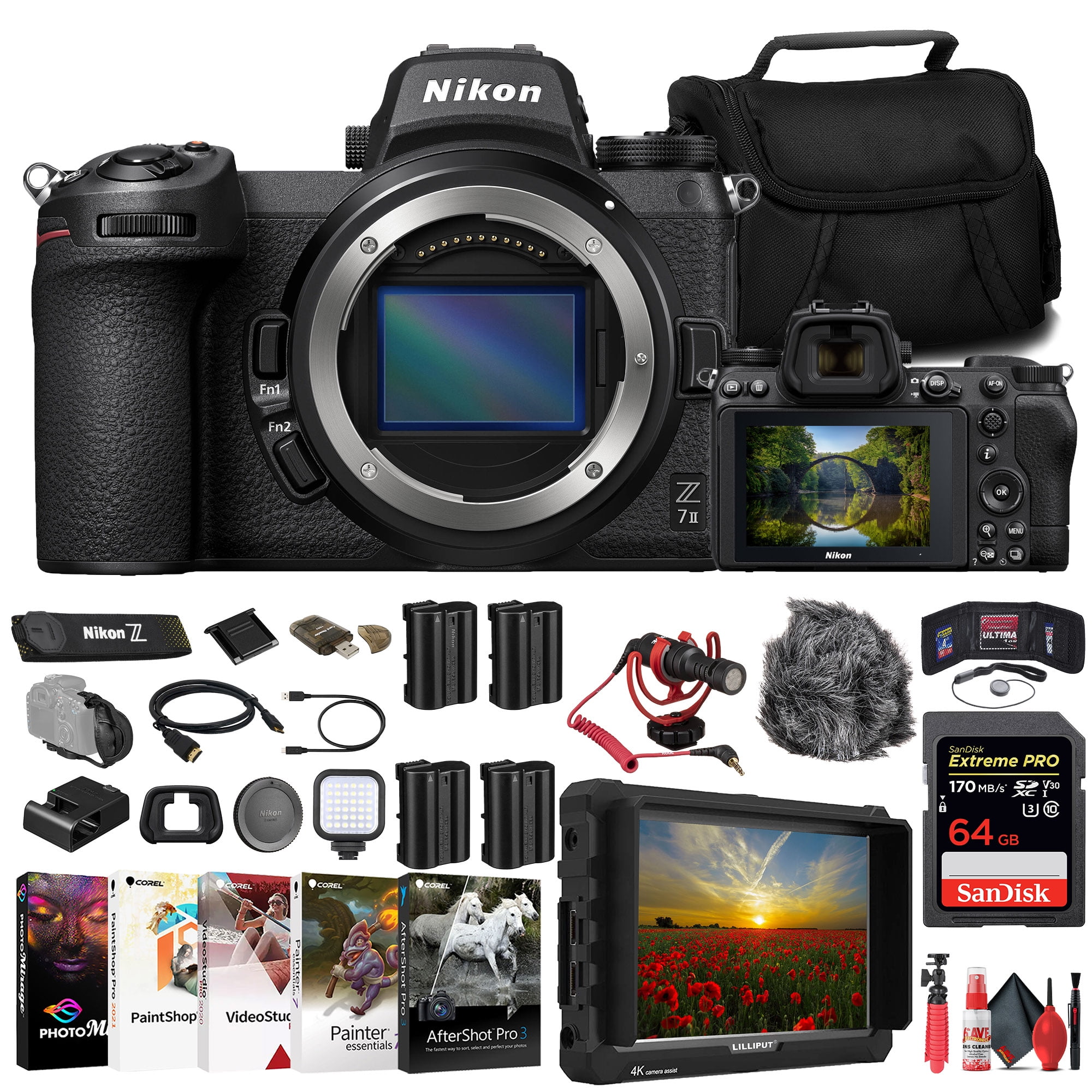 Nikon Z7 II Mirrorless Camera (1653) + 4K Monitor + 64GB Memory Card