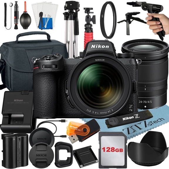 Nikon Z7 Mirrorless Camera Bundle with NIKKOR Z 24-70mm f/4 S Lens + 128GB Memory Card + Case + Tripod + ZeeTech Accessory (International Version)