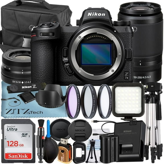 Nikon Z7 Mirrorless Camera with NIKKOR 16-50mm + DX 50-250mm Zoom Lens + 128GB Memory Card + Case + 3 Pieces Filter + Flash + ZeeTech Accessory Bundle (International Version)