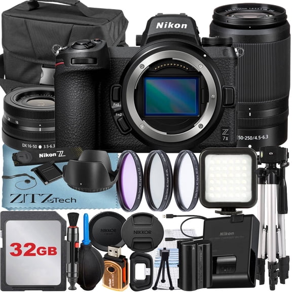 Nikon Z7 Mirrorless Camera with NIKKOR 16-50mm + DX 50-250mm Zoom Lens + 32GB Memory Card + Case + 3 Pieces Filter + Flash + ZeeTech Accessory Bundle (International Version)