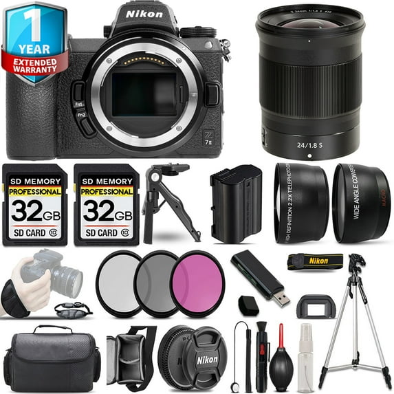 Nikon Z7 II Mirrorless Camera with 24mm f/1.8 S Lens + 0.43X Wide Angle Lens + 2.2x Telephoto Lens + 3 PC Filter Set