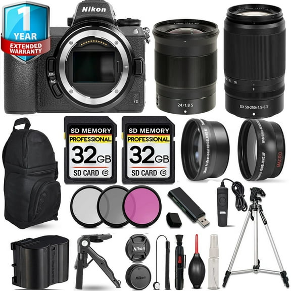 Nikon Z7 II Mirrorless Camera with 50-250mm f/4.5-6.3 VR Lens + 24mm f/1.8 S Lens + 3 PC Filter Set + Backpack + 64GB (International Version)