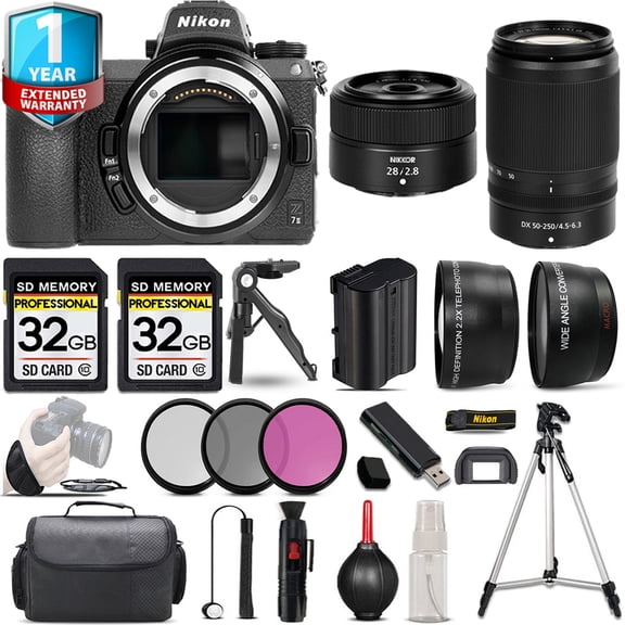 Nikon Z7 II Mirrorless Camera with 50-250mm f/4.5-6.3 VR Lens + 28mm f/2.8 Lens + Handbag + 3 PC Filter Set + 64GB (International Version)