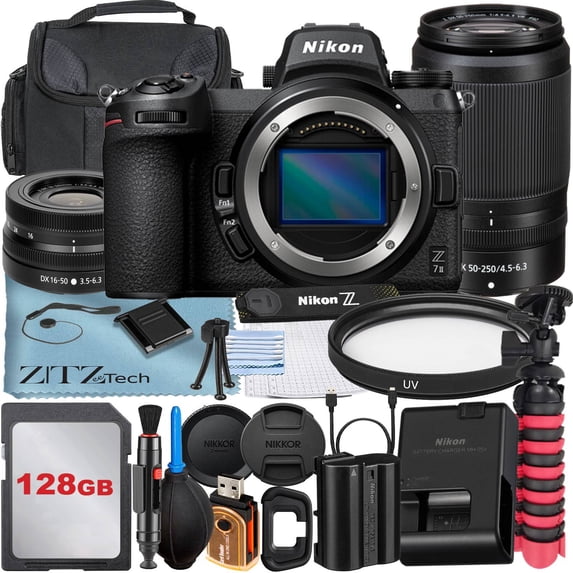 Nikon Z7 Mirrorless Camera with NIKKOR 16-50mm + DX 50-250mm Zoom Lens + 128GB Memory Card + Case + UV Filter + ZeeTech Accessory Bundle (International Version)