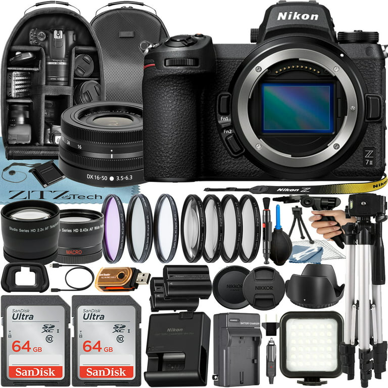 Nikon Z7 II Mirrorless Camera with NIKKOR Z DX 16-50mm VR Lens + 2 Pack  64GB SanDisk Card + Case + Tripod + ZeeTech Accessory Bundle