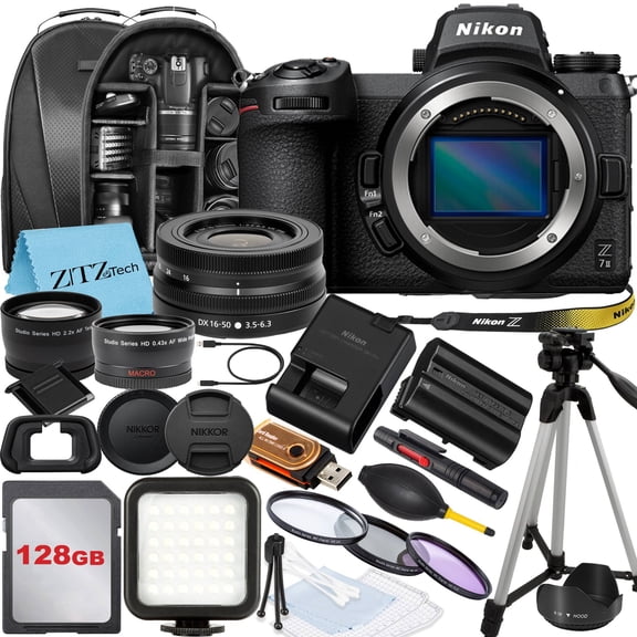 Nikon Z7 Mirrorless Camera with NIKKOR Z DX 16-50mm VR Zoom Lens, 128GB Memory Card, Backpack, Flash, Tripod and ZeeTech Accessory Bundle (International Version)