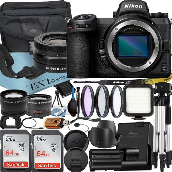 Nikon Z7 Mirrorless Camera with NIKKOR Z DX 16-50mm VR Zoom Lens + 64GB Memory Card + Case + Wideangle + Tripod + ZeeTech Accessory Bundle (International Version)
