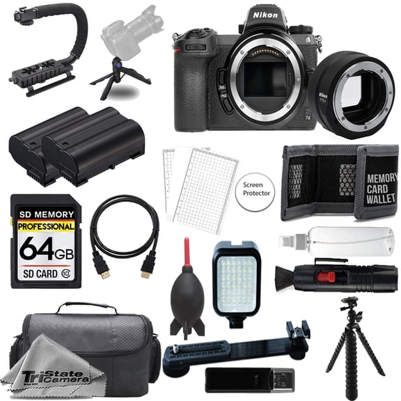 Nikon Z7 II Mirrorless Digital Camera (Body) w/ FTZ II Mount Adapter+ 64GB + Extra Battery+ LED Flash- ULTIMATE Kit (International Version)