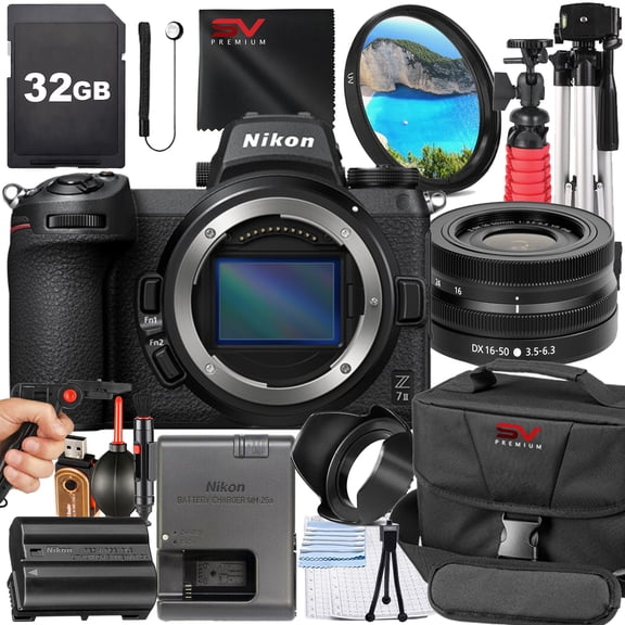 Nikon Z7 II Mirrorless Camera with 16-50mm Lens + SanDisk 32GB Memory Card + Pistol Grip Tripod + SV Premium Accessory Bundle (International Version)
