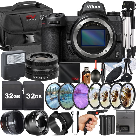 Nikon Z7 II Mirrorless Camera with 16-50mm Lens + SanDisk 32GB Memory Card + Pistol Grip Tripod + SV Premium Accessory Bundle (International Version)