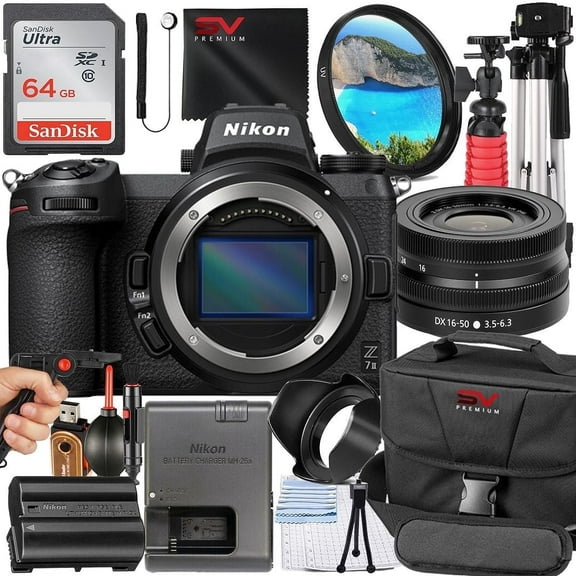 Nikon Z7 II Mirrorless Camera with 16-50mm Lens + SanDisk 64GB Memory Card + Pistol Grip Tripod + SV Premium Accessory Bundle