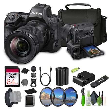 Nikon Z8 Mirrorless Camera with 24-120mm f/4 Lens + Soft Case + Memory Card Wallet + 64GB Memory Card + Card Reader + Hand Strap + 3 Piece Filter Kit + 12 Inch Flex Tripod + More