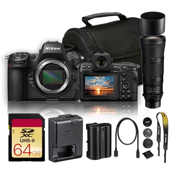 Nikon Z8 Mirrorless Camera 45.7MP Full Frame | 8K Video, EXPEED 7, 493-Point AF, 20fps RAW | w/ NIKKOR Z 180-600mm f/5.6-6.3 VR Lens + 64GB Card + Bag