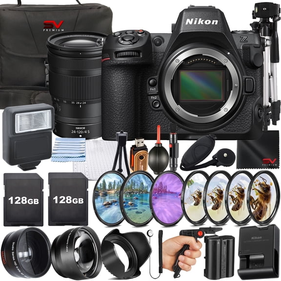 Nikon Z8 Mirrorless Camera with 24-120mm Lens + 128GB Memory Card + Pistol Grip Tripod + SV Premium Accessory Bundle (International Version)